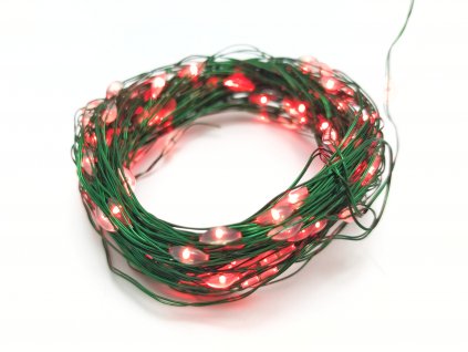 Vánoční mikro řetěz, červená, 10m, 100 LED