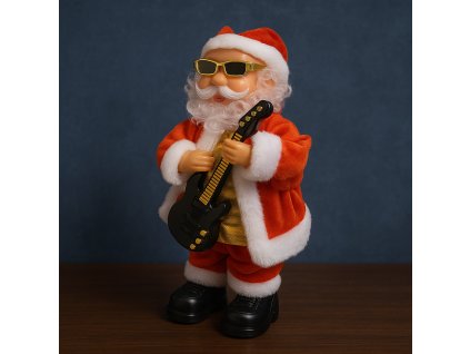 Santa Claus se zpívající kytarou – tančí, zpívá a hýbe brýlemi (27 cm)