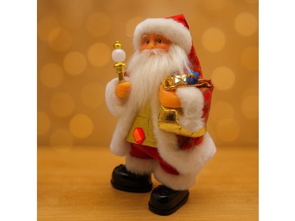 Vánoční dekorace – Santa Claus zpívající a držící pytel dárků