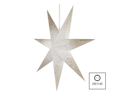 Vánoční hvězda papírová závěsná se zlatými třpytkami na okrajích, bílá, 60 cm, vnitřní