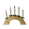 Vánoční dřevěný svícen ve tvaru oblouku, přírodní barva, imitace plamene, 5 svíček