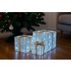 Svítící LED dekorace – dárky s ozdobou, zlatá stuha, 3 velikosti, studená bílá