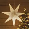 Vánoční hvězda papírová závěsná se stříbrnými třpytkami ve středu, bílá, 60 cm, vnitřní