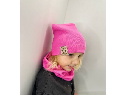 Čepice s nákrčníkem z žebrovaného úpletu RŮŽOVÁ
