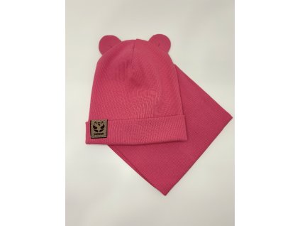 Čepice s nákrčníkem z žebrovaného úpletu TMAVÁ RŮŽOVÁ