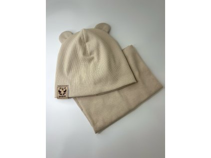 Čepice s nákrčníkem z žebrovaného úpletu BÉŽOVÁ