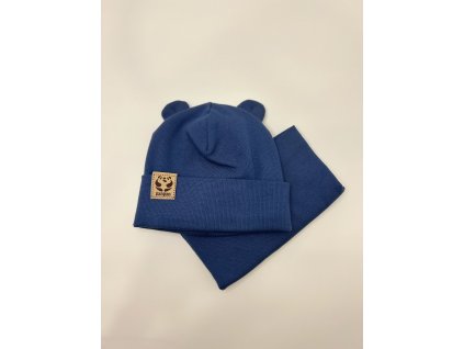 Podšitá čepice s nákrčníkem z žebrovaného úpletu MODRÁ