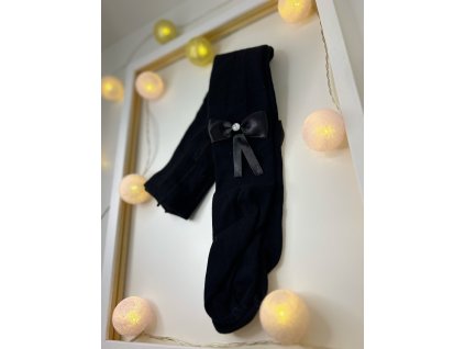 Punčochy s mašličkou a kamínkem ČERNÁ