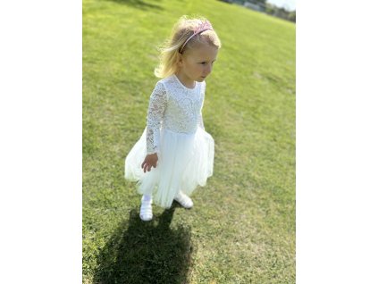 Šaty s krajkou a tylovou sukní BÍLÁ