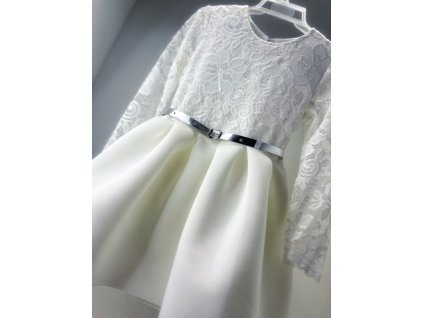 Šaty s nadýchanou sukní a páskem BÍLÁ