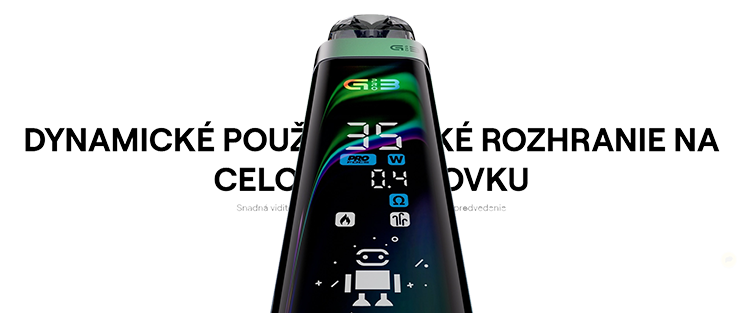 Uwell Caliburn G3 PRO upúta veľkým farebným LCD displejom, ktorý je umiestnený po celej prednej strane batérie 