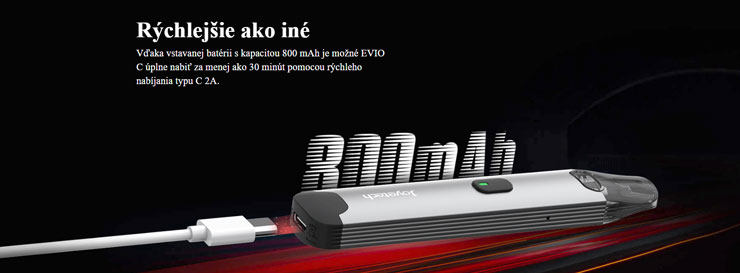 USB-C port umožňuje extrémne rýchle nabitie batérie Joyetech EVIO C