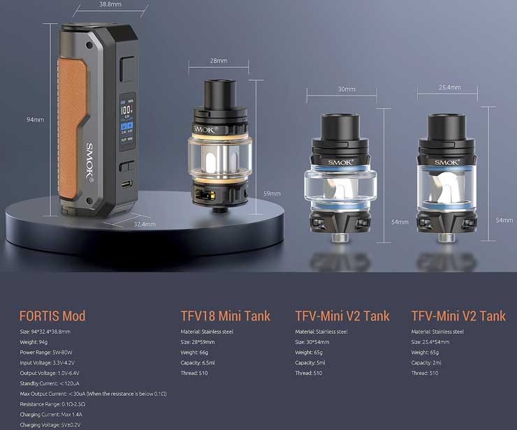 Smoktech Fortis specifikations