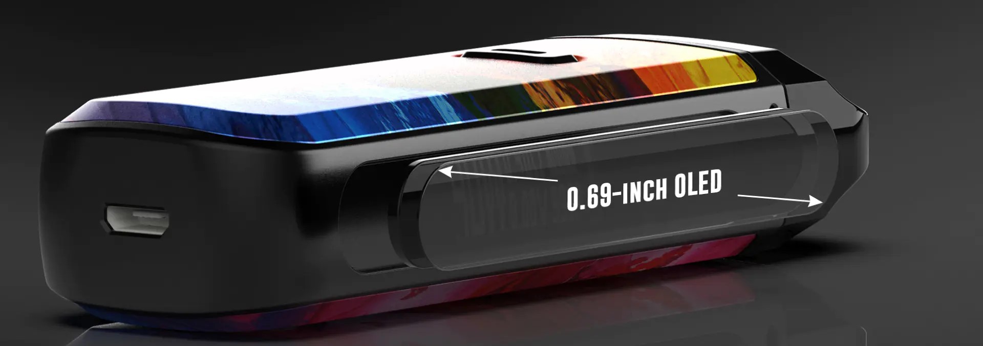 oled displej na bočnej hrane elektronickej cigarety