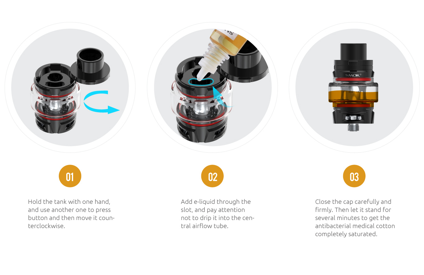 postup pri plneni e-liquidu do tanku TFV8BABY V2
