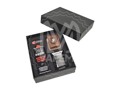 Dárková sada - Zippo sada zapalovač a hnědá kapsička kovový klip