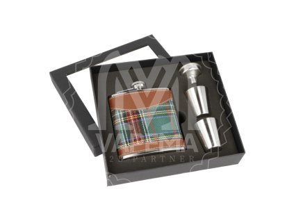 Dárková sada - Placatka s pohárky - Nerezová - sada Tartan, 180ml