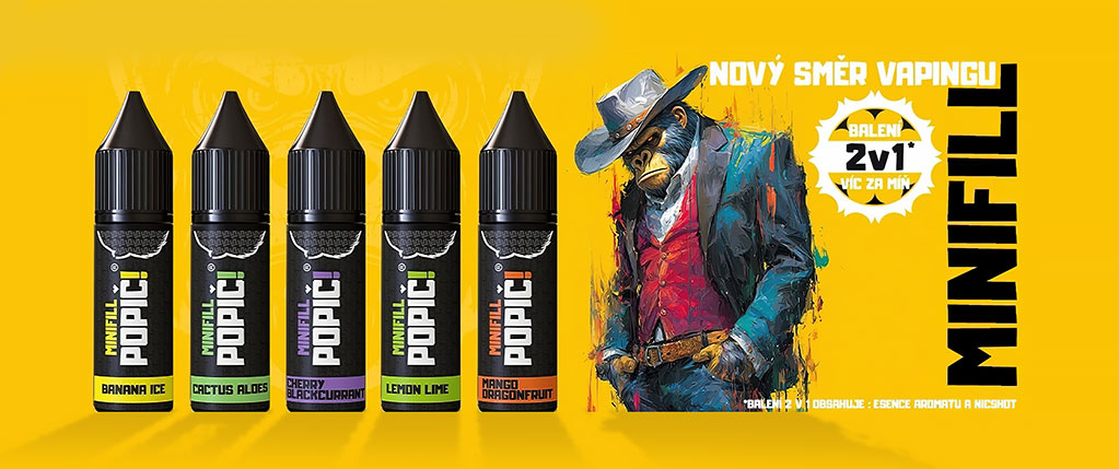 MINIFILL POPIČ! kompletní balení s aromatem a nikotinovým boosterem pro elektronické cigarety