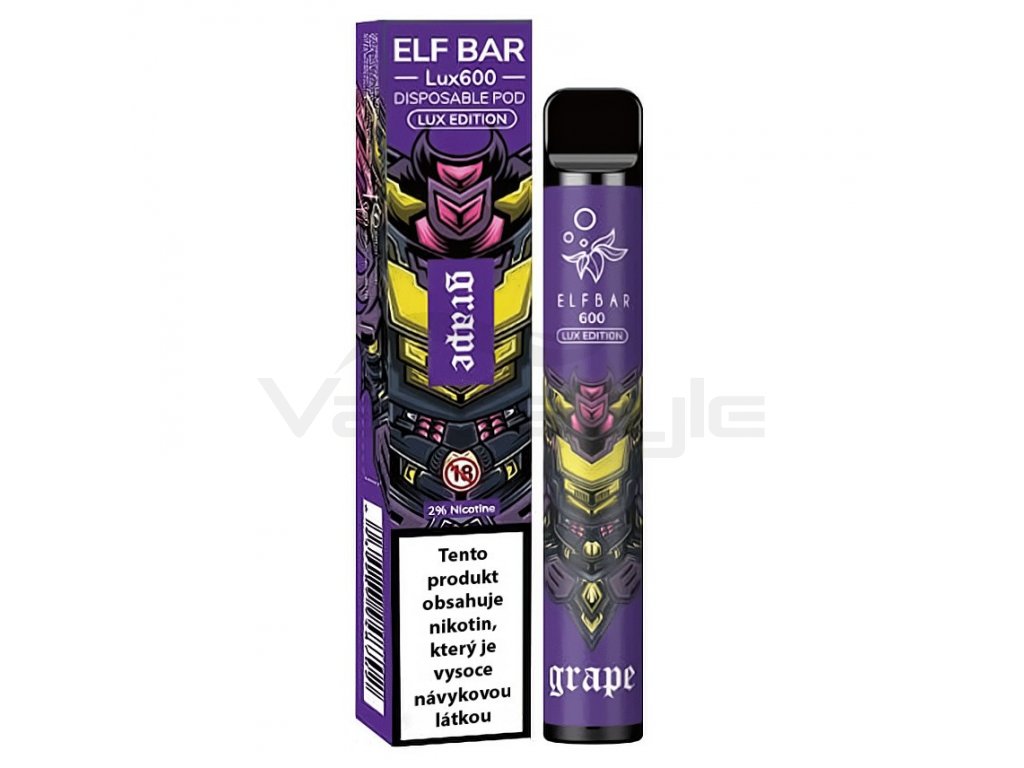 Elf Bar 600 Lux Edition - 20mg - Grape (Hroznové víno), produktový obrázek.