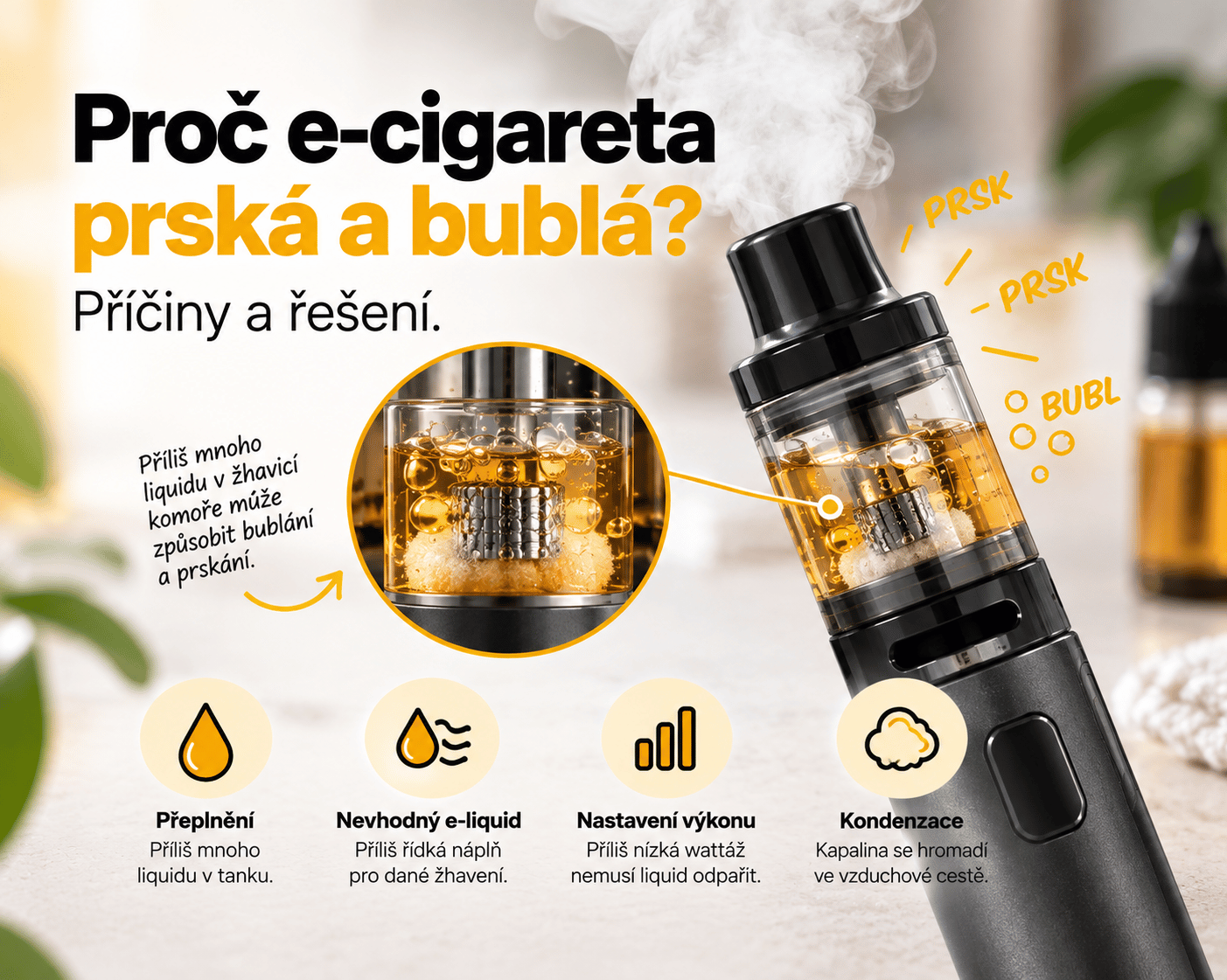Proč e-cigareta prská a bublá?