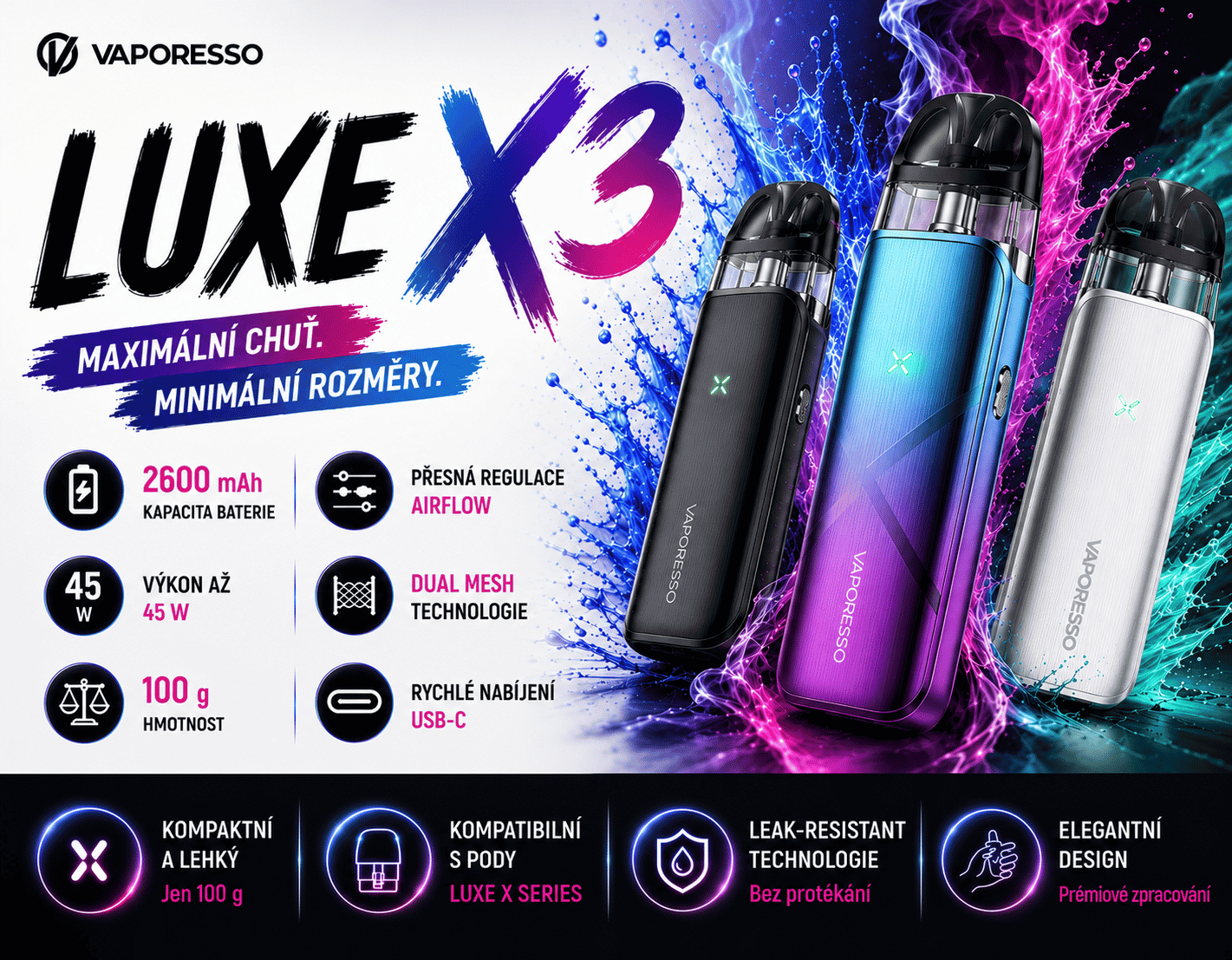 Vaporesso Luxe X3 - Výkonná e-cigareta v luxusním provedení