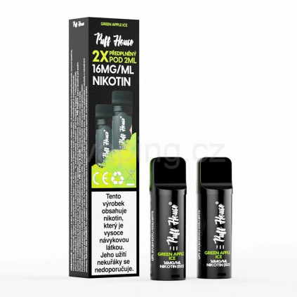 puff house 2x pod green apple ice vaping cz