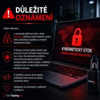 ⚠️ DŮLEŽITÉ OZNÁMENÍ Vážení zákazníci, v současné době čelí náš e-shop Vaping.cz cílenému kybernetickému útoku, který...