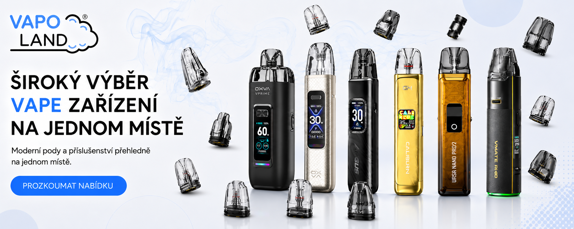 Nabídka vape zařízení OXVA, VOOPOO, Uwell, Lost Vape a Vaporesso na Vapoland.cz