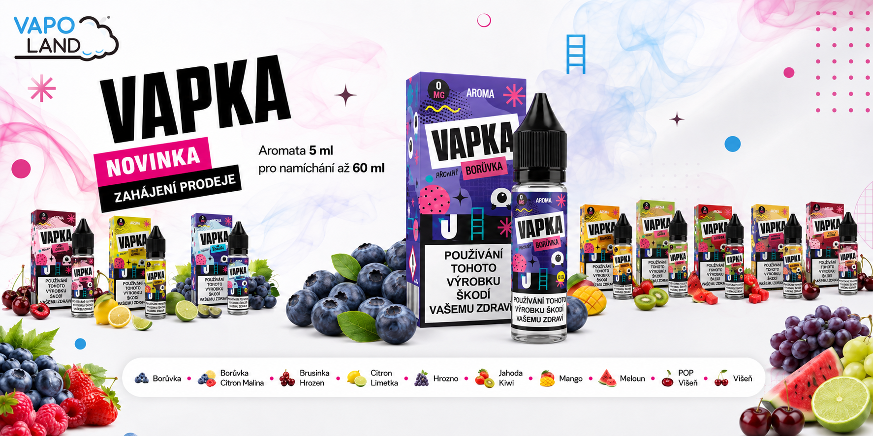 Novinka: aromata Vapka 5 ml pro namíchání až 60 ml, 10 ovocných příchutí
