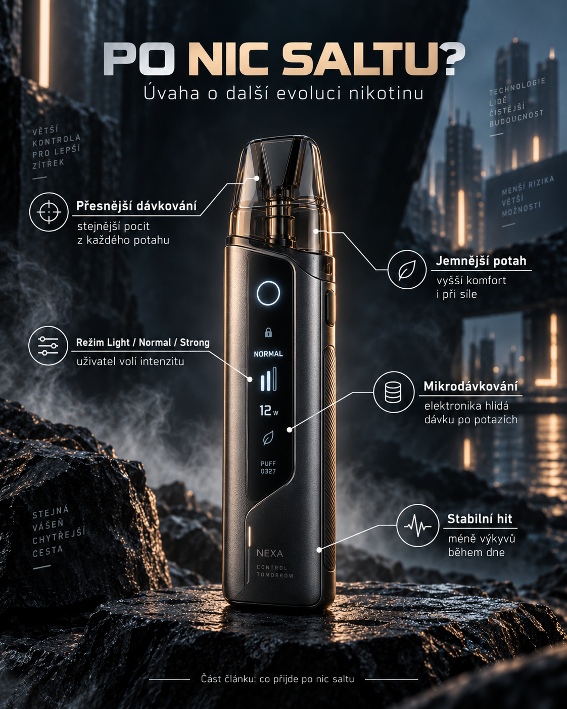 Koncept budoucího vapingu s přesnějším dávkováním a řízením intenzity potahu