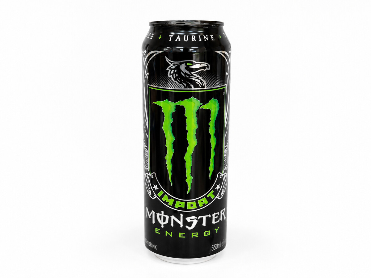 Černozelená plechovka Monster Import se znovu uzavíratelným vrškem