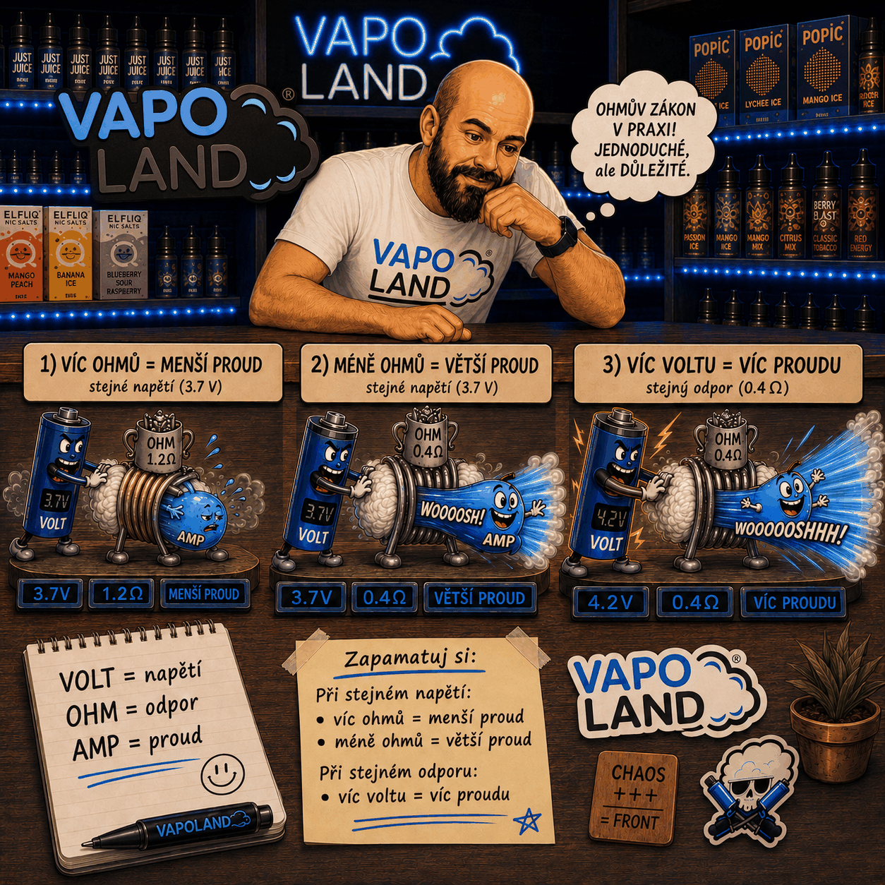 Titulní obrázek článku o odporu cartridge a Ohmově zákonu ve vapingu