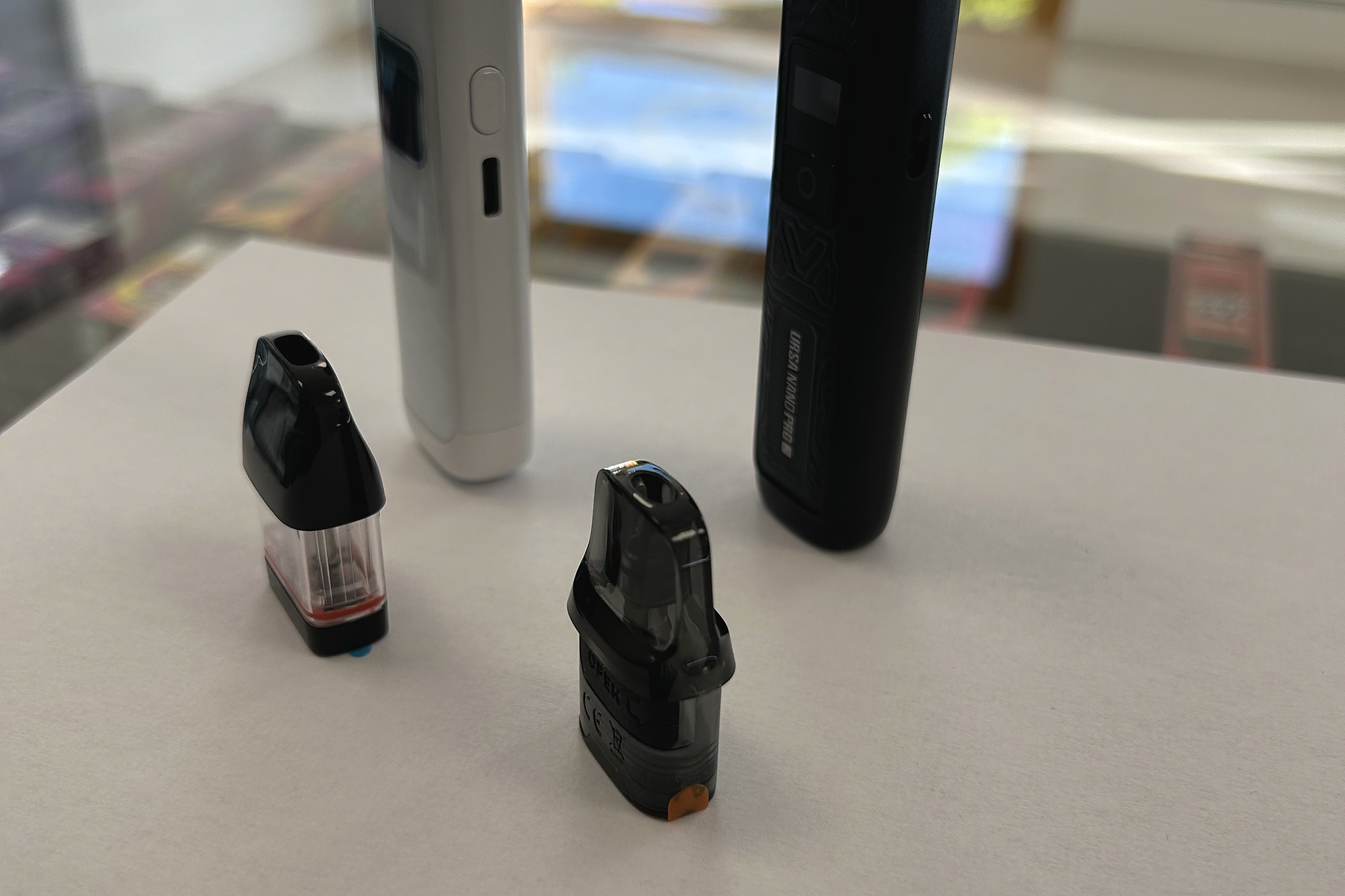 Cartridge Ursa a GPP před zařízeními Lost Vape Ursa Nano Pro 2 a Uwell Caliburn G4
