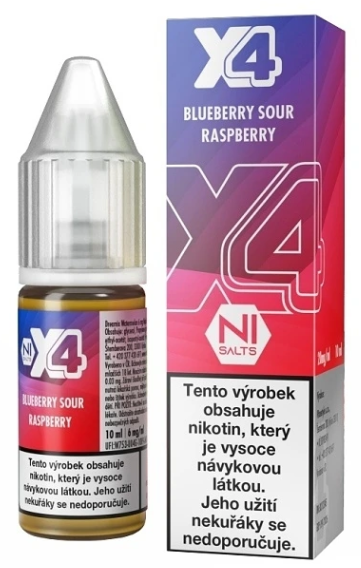 X4 Bar Juice Salt Blue Sour Raspberry (Borůvka s malinou) 10ml Obsah nikotinu: 10 mg