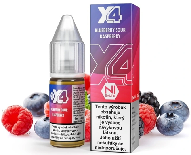 X4 Bar Juice Salt Blue Sour Raspberry (Borůvka s malinou) 10ml Obsah nikotinu: 10 mg