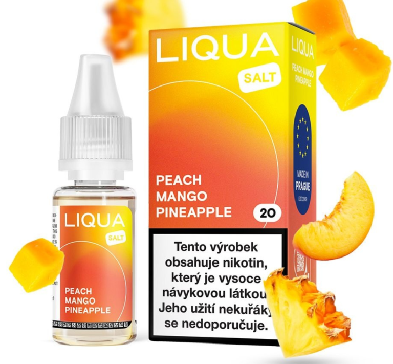 LIQUA Salt Peach Mango Pineapple (Mango, ananas a broskev) 10ml Obsah nikotinu: 10 mg