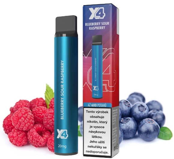 X4 Bar jednorázová e-cigareta Blueberry Sour Raspberry (Borůvka a malina) Obsah nikotinu: 20 mg