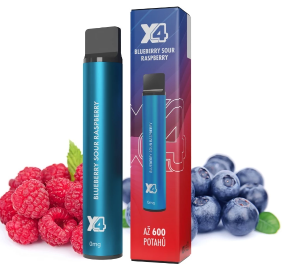 X4 Bar jednorázová e-cigareta Blueberry Sour Raspberry (Borůvka a malina) Obsah nikotinu: 20 mg