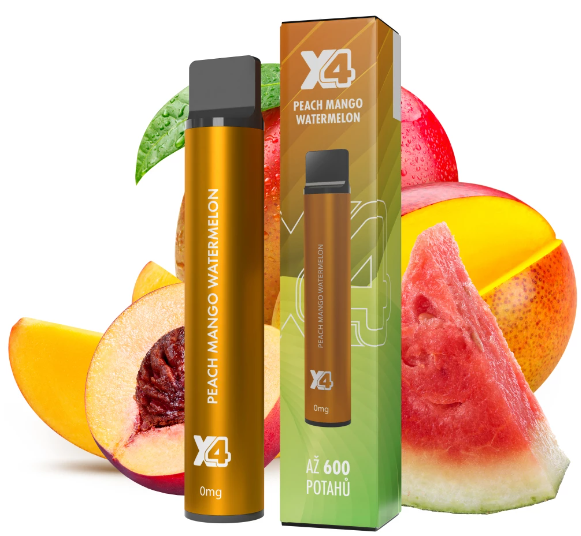 X4 Bar jednorázová e-cigareta Peach Mango Watermelon (Broskev, Mango, Meloun) Obsah nikotinu: 0 mg