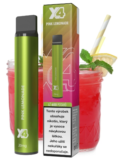 X4 Bar jednorázová e-cigareta Pink Lemonade (Růžová limonáda) Obsah nikotinu: 0 mg