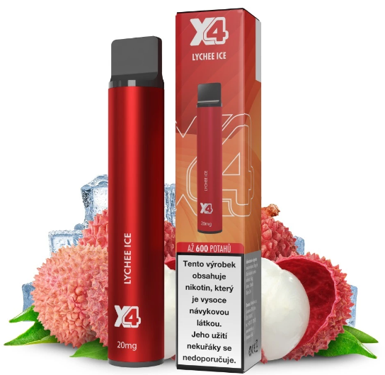 X4 Bar jednorázová e-cigareta Lychee Ice (Chladivé liči) Obsah nikotinu: 0 mg
