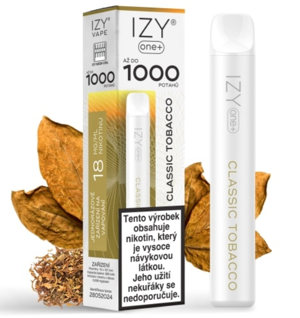 Levně IZY VAPE IZY ONE+ jednorázová e-cigareta - Classic Tobacco (Klasický tabák) 18mg