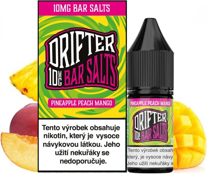 Juice Sauz Drifter Bar Salts - Pineapple Peach Mango (Ananas, broskev a mango) 10ml Obsah nikotinu: 10 mg Ananas, broskev a mango