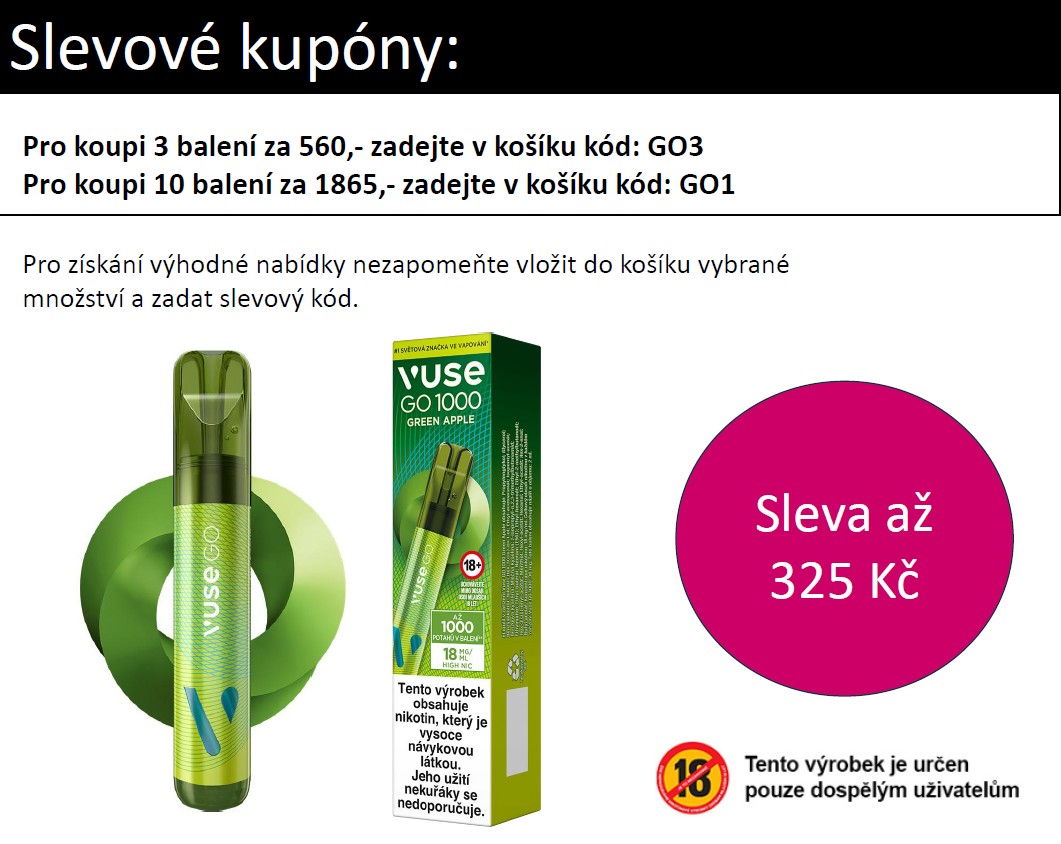 Vuse GO 1000 Pen jednorázová e-cigareta Green Apple 18mg