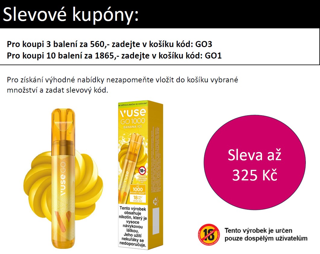 Vuse GO 1000 Pen jednorázová e-cigareta Banana Mint (Ice) 18mg