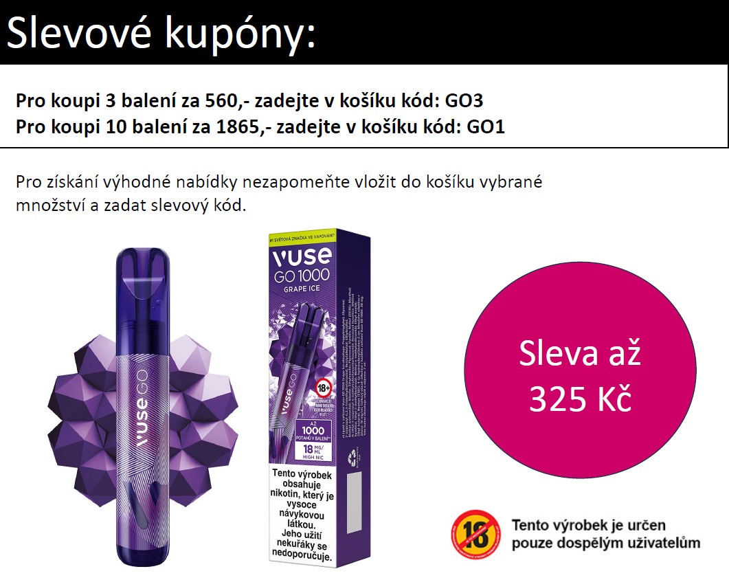 Vuse GO 1000 Pen jednorázová e-cigareta Grape Mint (Ice) 18mg