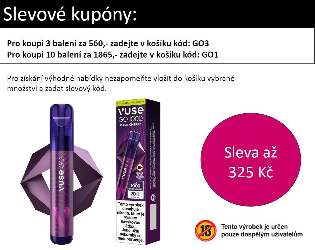 Vuse GO 1000 Pen jednorázová e-cigareta Dark Cherry 20mg