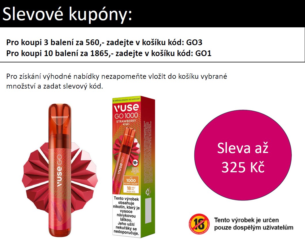 Vuse GO 1000 Pen jednorázová e-cigareta Strawberry Kiwi 18mg