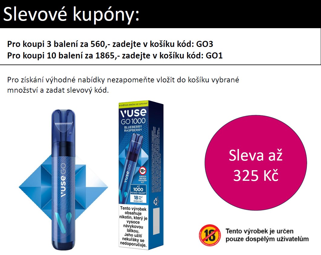 Vuse GO 1000 Pen jednorázová e-cigareta Blueberry Raspberry 18mg