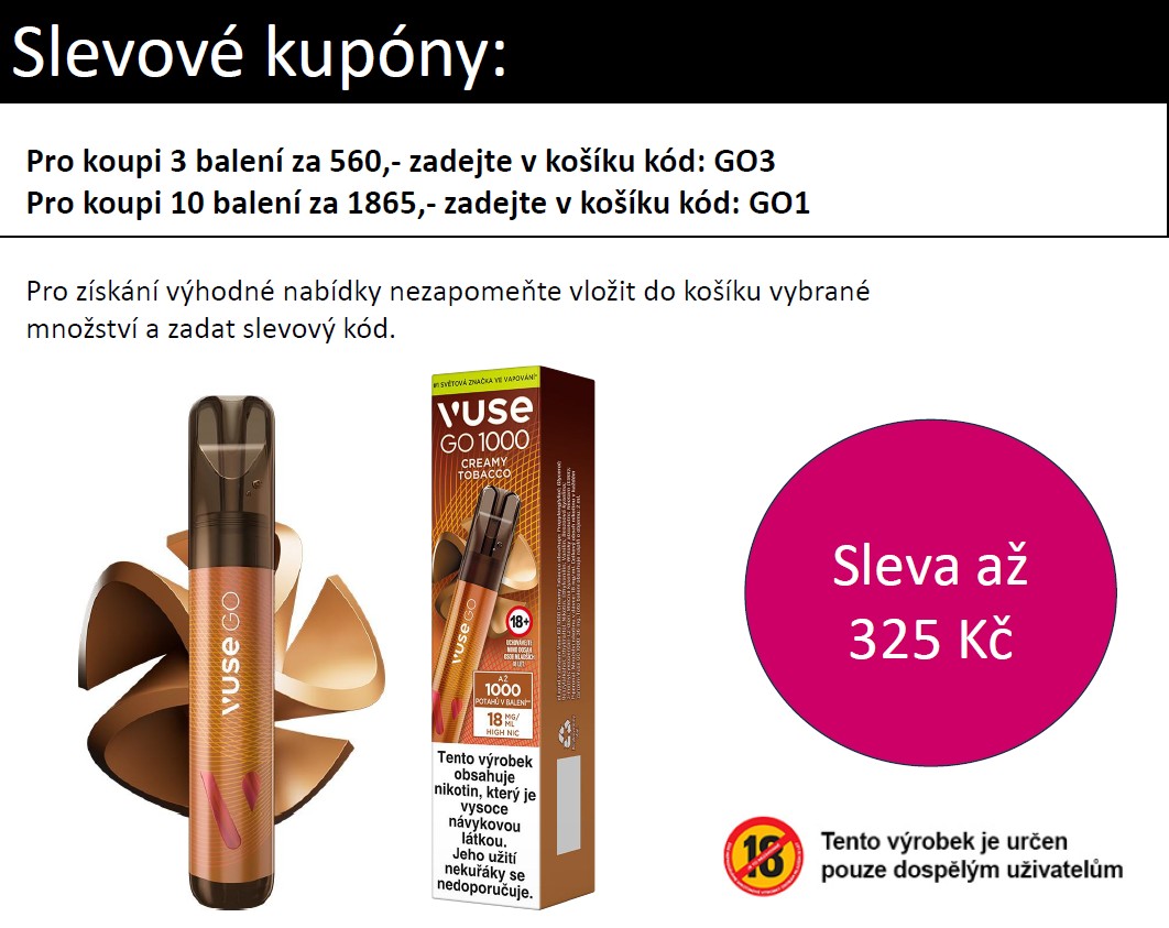 Vuse GO 1000 Pen jednorázová e-cigareta Mild (Creamy) Tobacco 18mg
